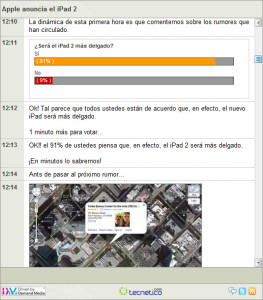 Esta imagen muestra las herramientas interactivas usadas en el blog en vivo de ayer (Foto: Tecnetico.com)