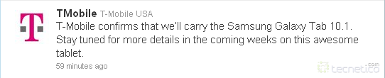 Anuncio de Twitter sobre la Galaxy Tab 10.1 Foto: Twitter