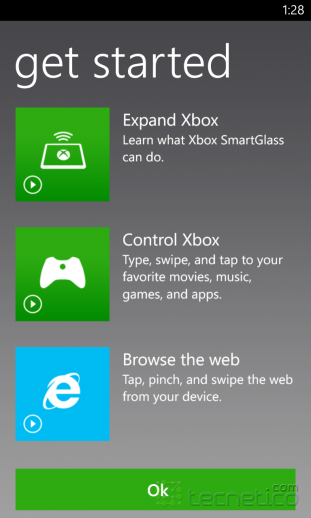 Pantalla de inicio de la aplicación Smart Glass en el Lumia 920 de Nokia
