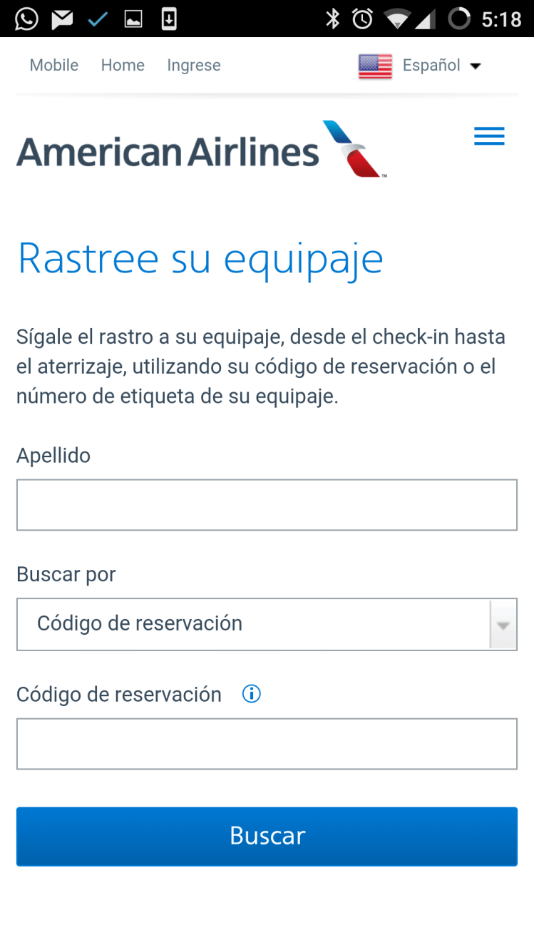 American Airlines baggage tracking -mobile
