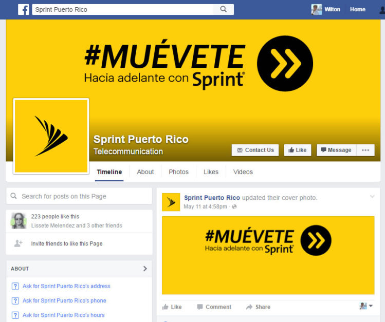 Acabada de estrenar, así luce la página oficial de Sprint Puerto Rico en Facebook