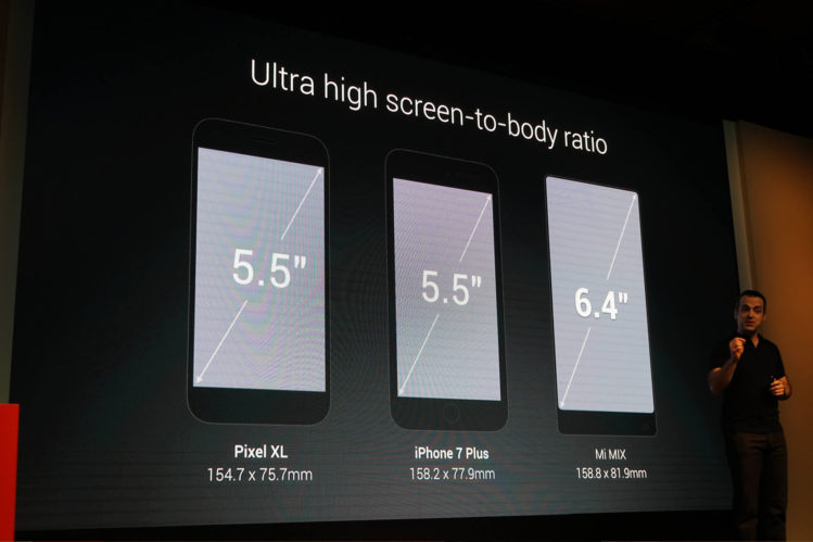 Mi logró meter en el Mi Mix una pantalla que se aproxima a las 7" en el mismo espacio que sus competidores ofrecen una de 5.5" (foto: Tecnético)