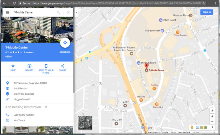 Direcciones para llegar al nuevo hogar corporativo de T-Mobile en Puerto Rico ya están en Google Maps (foto: Google)