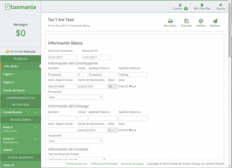 Una de las applicaciones para llenar la planilla más a tono con los tiempos en cuanto a funcionalidad ya que al accederla mediante un navegador de internet no hay programa que instalar. Desafortunadamente es prácticamente imposible accederla en un teléfono celular. (captura de pantalla: Tecnético)