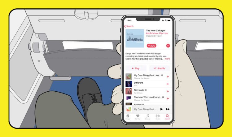Acceder tus canciones en Apple Music en un vuelo de American Airlines no te costará adicional a partir de febrero 2019 (fuente: Apple)