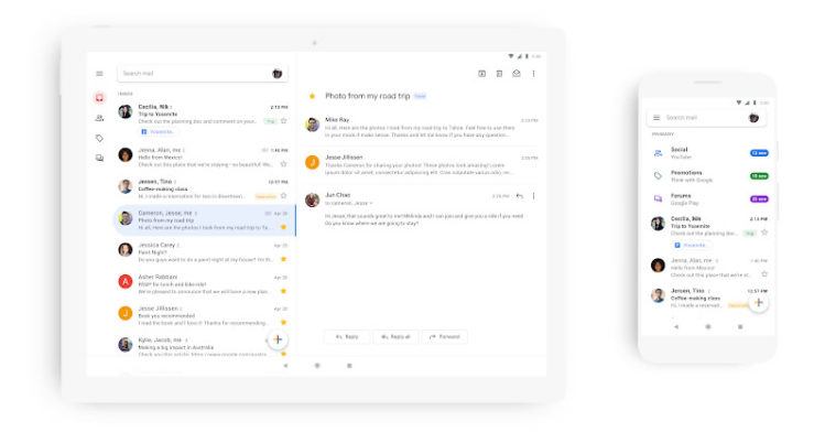Así lucirá Gmail en celulares y tablets con el nuevo rediseño para 2019 (fuente: Google)
