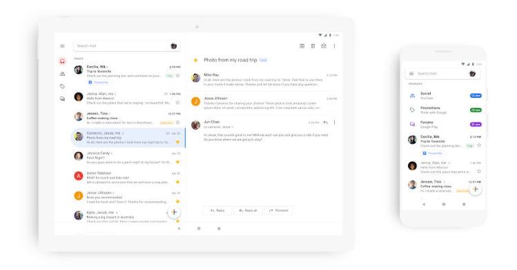 Así­ lucirá Gmail en celulares y tablets con el nuevo rediseño para 2019 (fuente: Google)