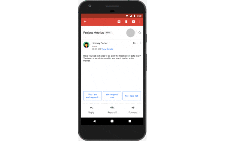Así funciona "Smart Reply" en Gmail y que ya estará integrado y en español en el app de mensajería "Messages" de Google (fuente: Google)