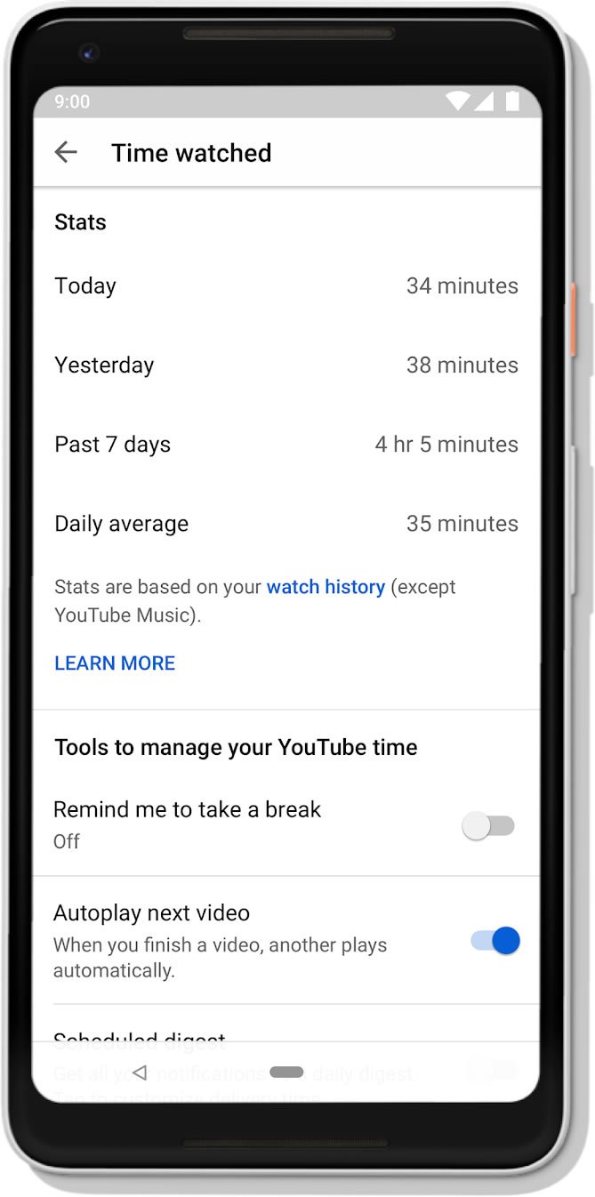 YouTube te dice **en detalle** el tiempo de tu vida que has invertido (¡o perdido!) viendo un vídeo tras otro (fuente: Google)