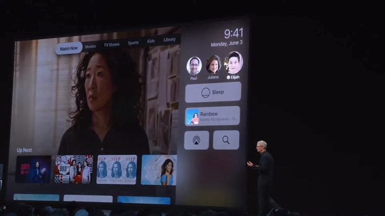Tim Cook muestra la nueva función para manejo de múltiples usuarios en el Apple TV con tvOS 13 (fuente: Apple)