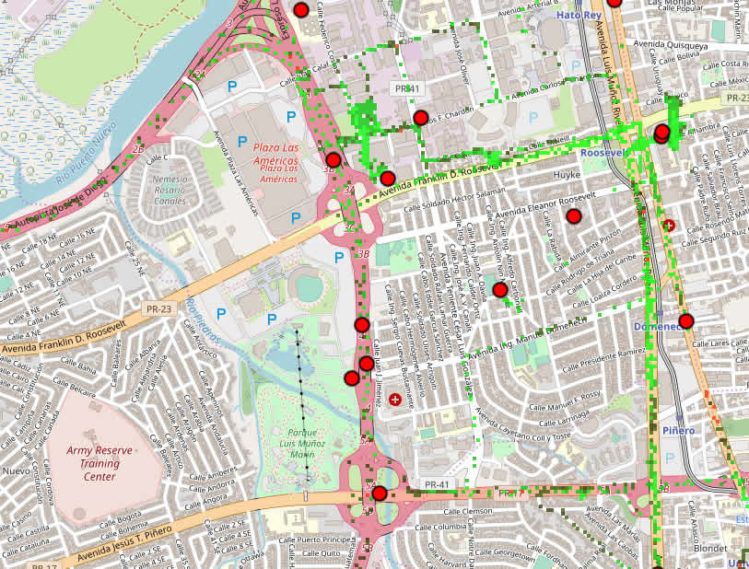 Cobertura celular de Claro en el área donde se llevará a cabo la Marcha Nacional (fuente: Cellmapper.net)