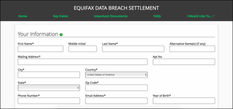 En este paso deberás ingresar tus datos para así­ reclamar a Equifax los $125 (fuente: Equifax)