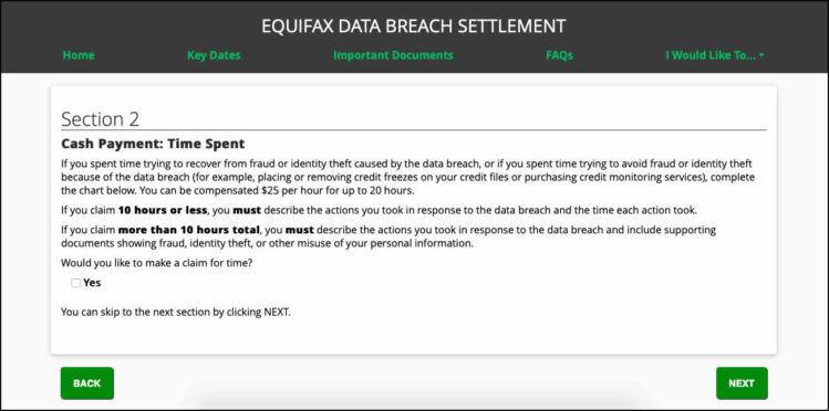 Los $125 a Equifax son solo el principio. En este paso podrás reclamar el tiempo invertido en lidiar con el problema (fuente: Equifax)