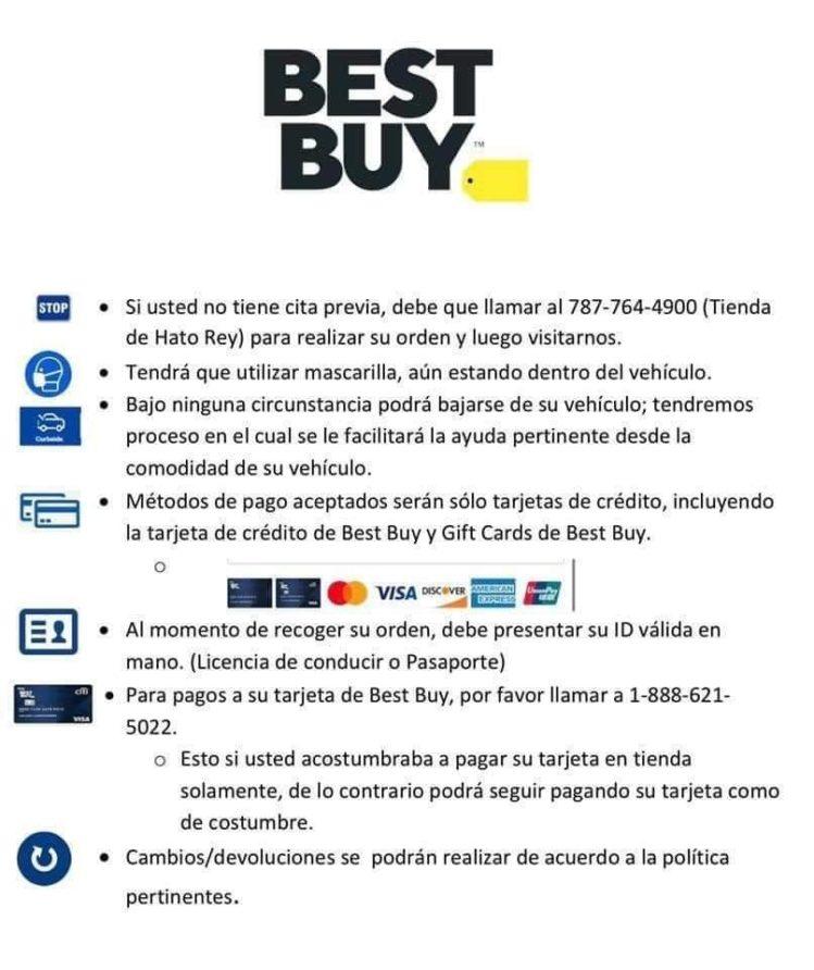 Esta gráfica detalla lo que aparenta ser las instrucciones para que los clientes de Best Buy en Puerto Rico puedan volver a comprar localmente (gráfica: facebook.com/bbypr)
